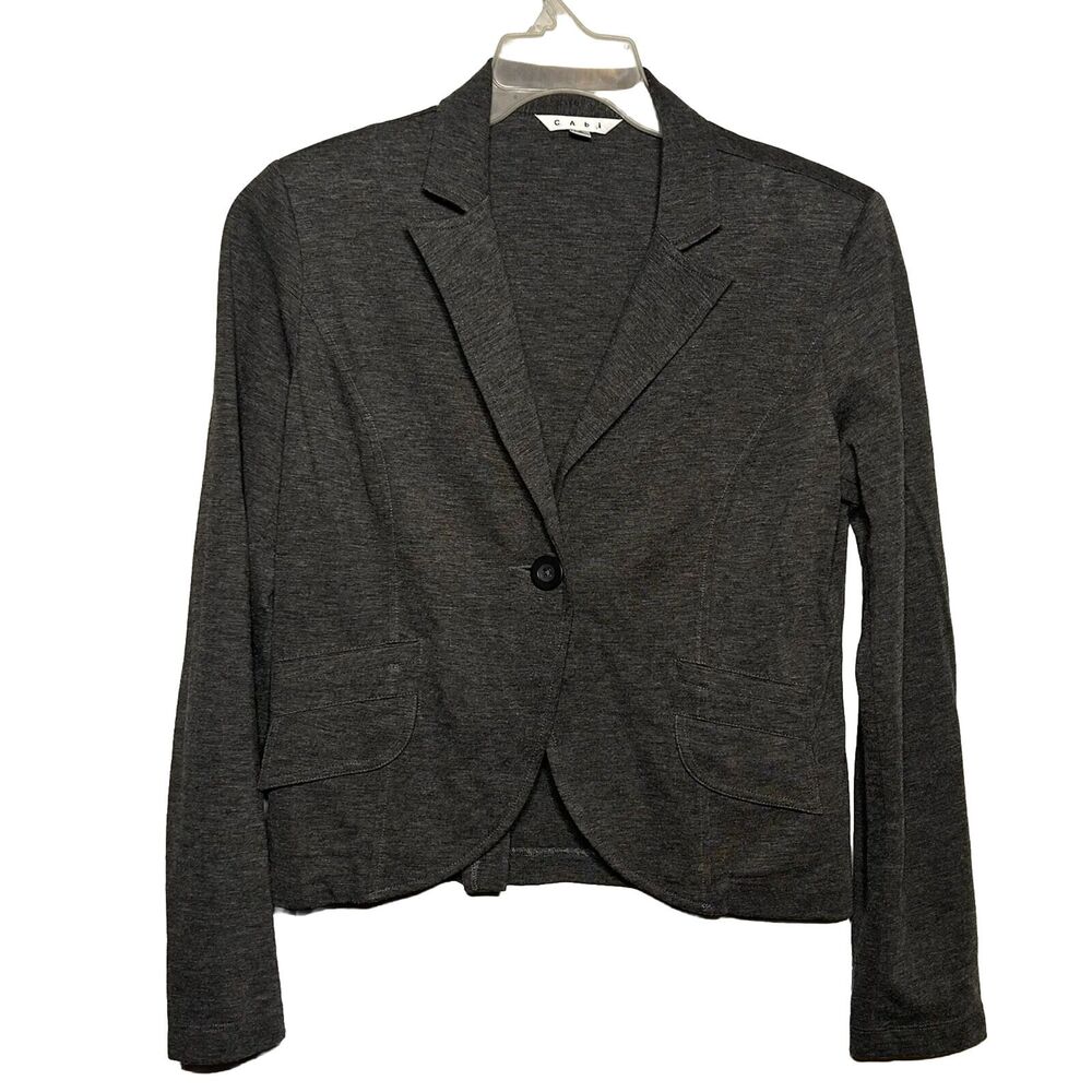 CAbi Womens Jet Set Ponte Blazer Jersey Knit Short Jacket Gray Single Button 4